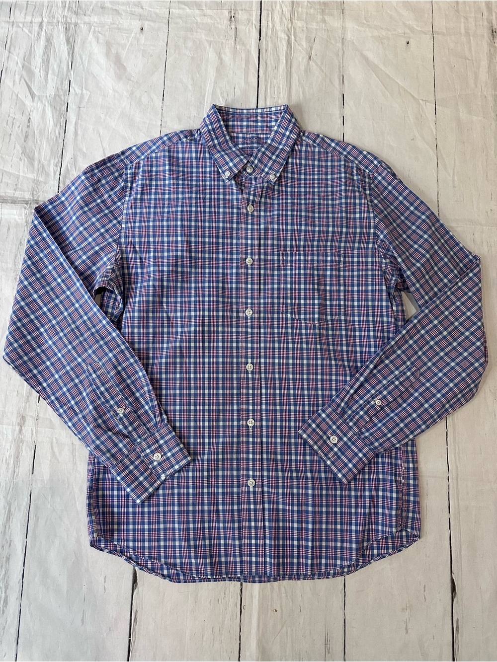 J. Crew Men's lightweight Blue red Plaid Button-Down Shirt slim fit medium